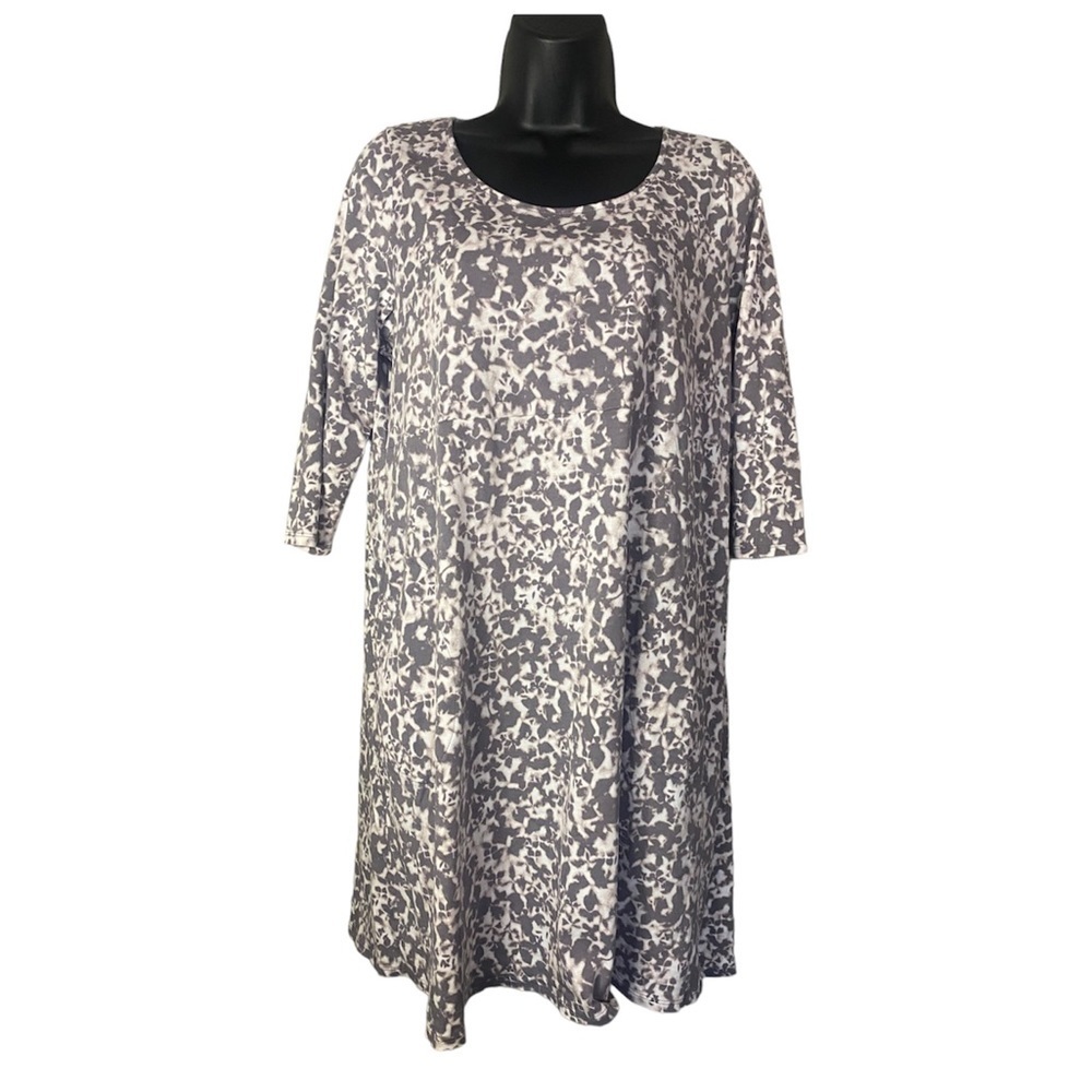 PURE JILL Gray White Crew Neck 3/4 Sleeve Dress Top Blouse